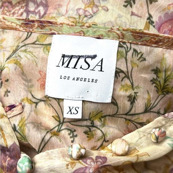 MISA Chiffon Floral Paisley Patchwork Flutter Short Sleeve Button Front Top XS - Picture 10 of 11